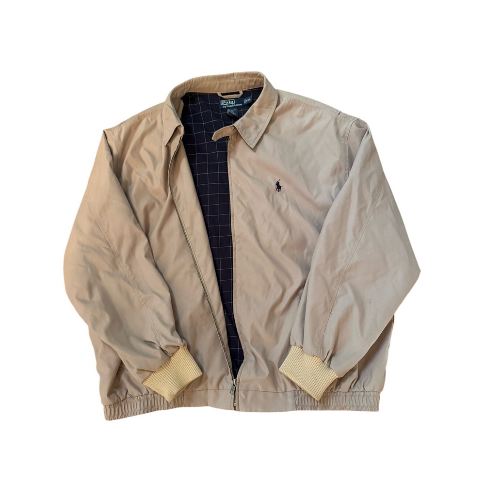 Vintage 90s Polo Ralph Lauren Harrington Jacket Mens XXL Tan Plaid Lining Preppy